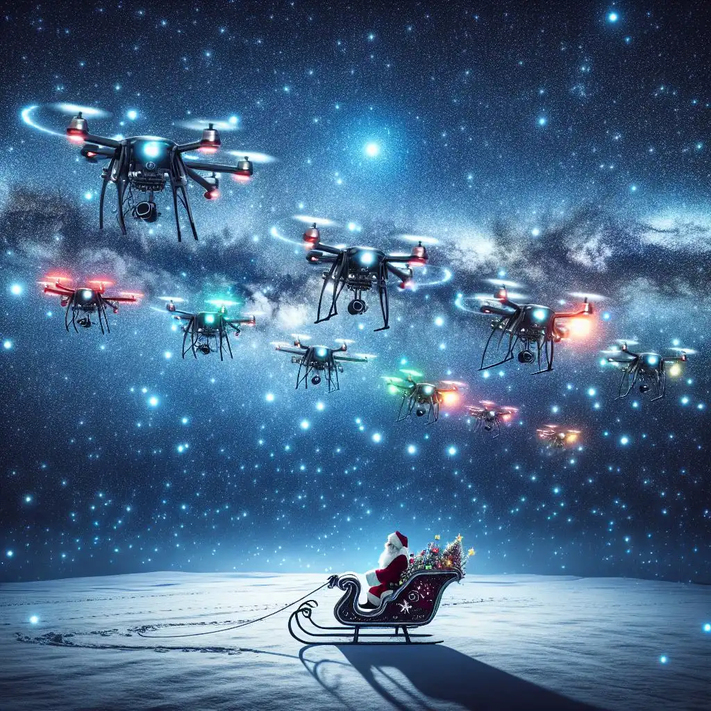 Drones flying over the lake