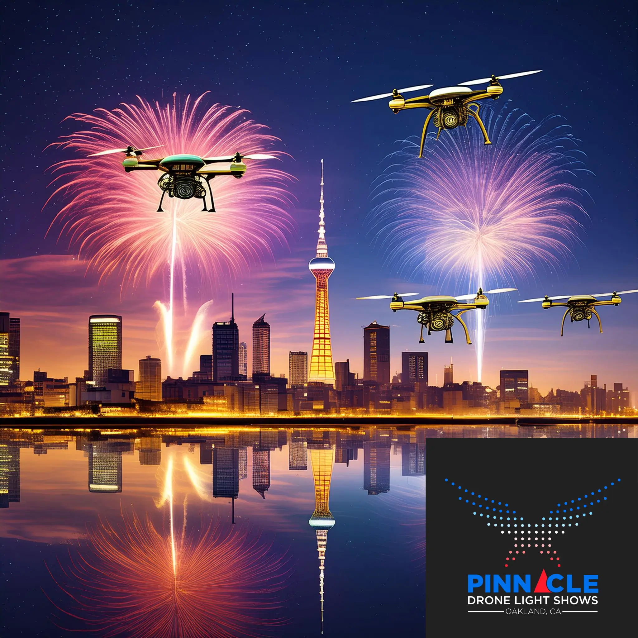 Drones flying over the lake